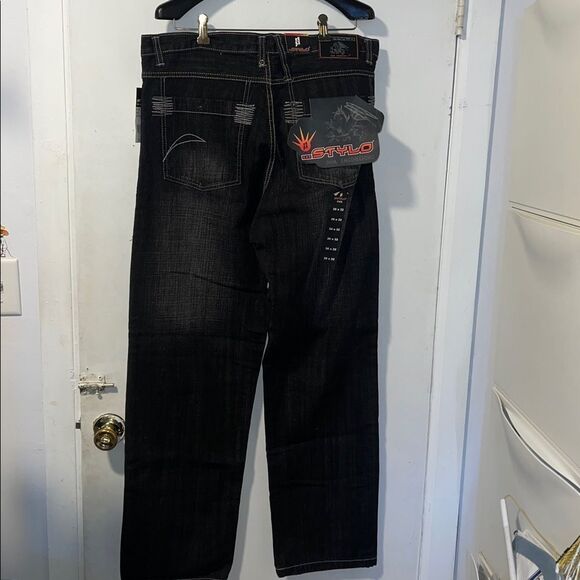 STYLO DNM Black Distressed Black Y2K Straight Leg Jeans- 36x32 NWT! - Picture 4 of 8